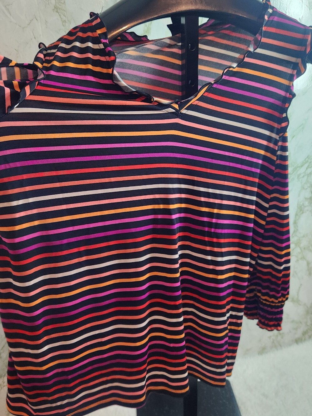 WORTHINGTON Cold Shoulder Striped Polyester Top - Picture 5 of 10
